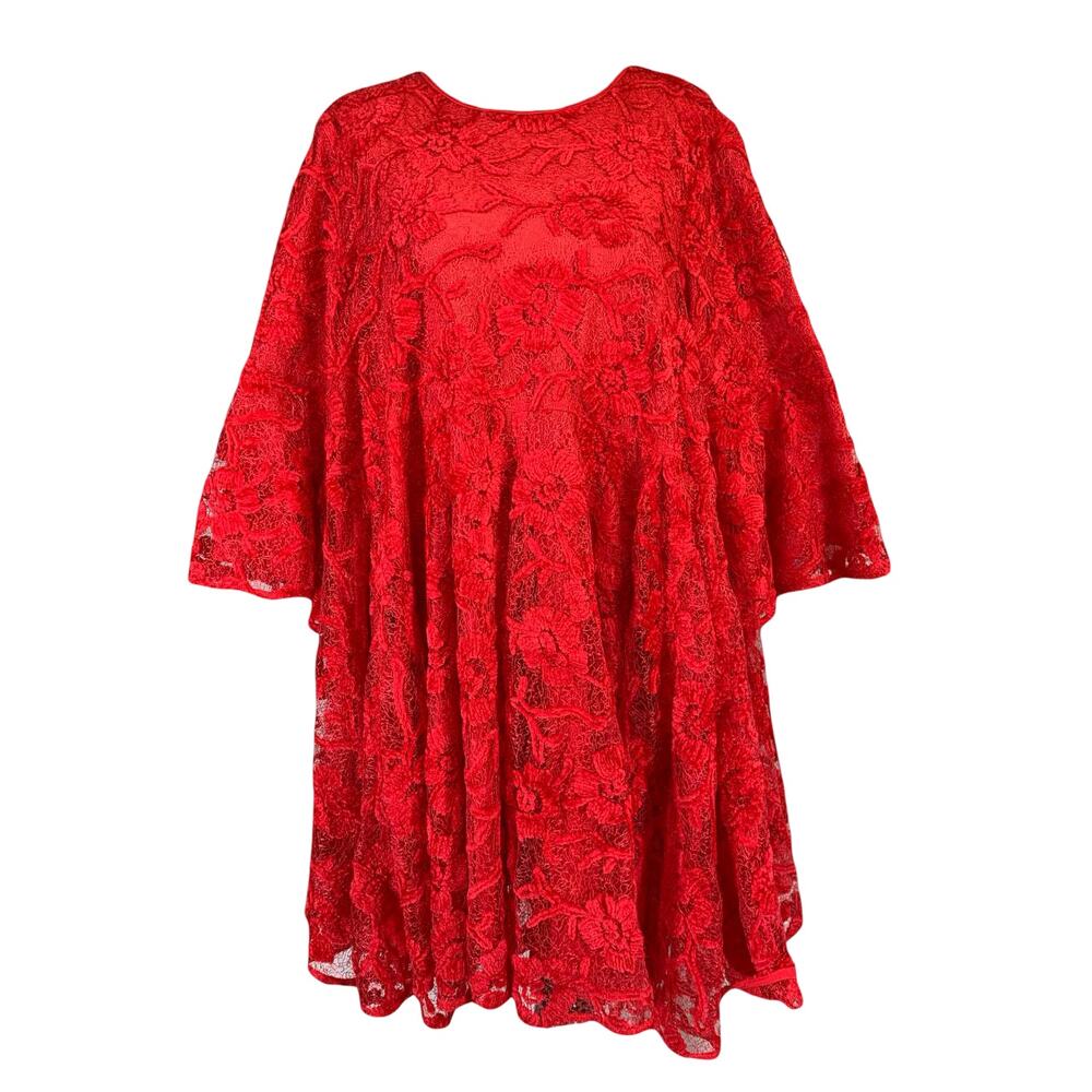 Free People Le Fleur Floral Lace Mini Dress Size S Red Boho Romantic - Picture 2 of 9